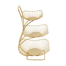 3-Tier Fruit Basket Bowl, Gold Metal Kitchen Storage Rack for Vegetables, 44.6CM