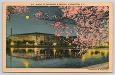 Bureau of Engraving & Printing Night View Washington DC Vintage Postcard c1939