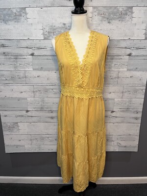 Allegra K Boho Yellow Sleeveless Lace Trim Tiered V-Neck Midi Sundress Size L | eBay Allegra K Boho Yellow Sleeveless Lace Trim Tiered V-Neck Midi Sundress Size L | eBay