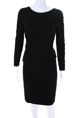 Akris Punto Womens Black Crew Neck Drape Detail Long Sleeve Shift Dress Size 6