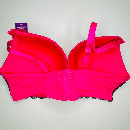 NEW Cacique Push Up Plunge Bra 46DD Pink Satin Padded Underwire Adjustable - Picture 9 of 15
