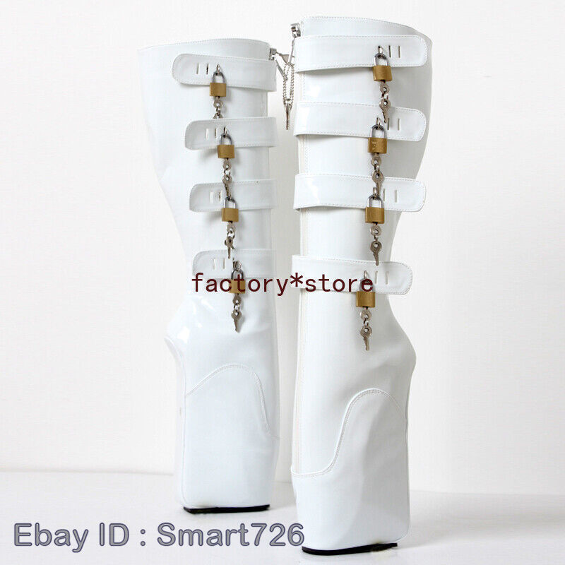 Botas de rodilla para mujer 7 pies súper cuña bailarina tacón botas con candado