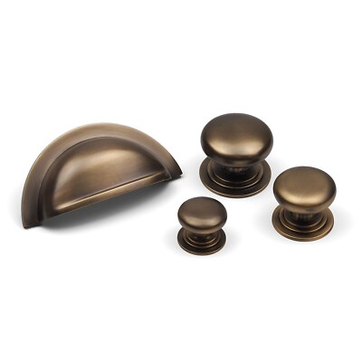 Solid Antique Brass Cupboard Cup Handle & Knobs Kitchen Cabinet Door ...