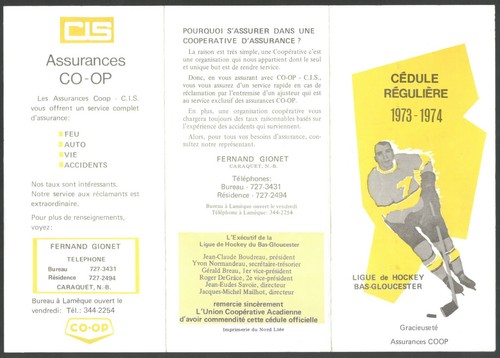 VERY RARE 1973-74 Ligue De hockey bas-Gloucester Hockey Schedule !!! - Picture 3 of 3