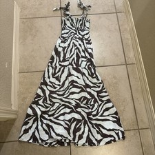 Faithfull the Brand Brown White Zebra Javelina Rianne Smocked Midi Dress Size S