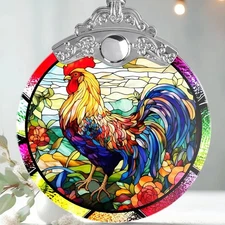 Glass Chicken Christmas Ornament, Semi Transparent Stained Glass Ornament, 
