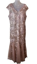Alex Evenings Petite 16 Dress Gown Long Fit Flare Embroidered Godet Sequins Rose