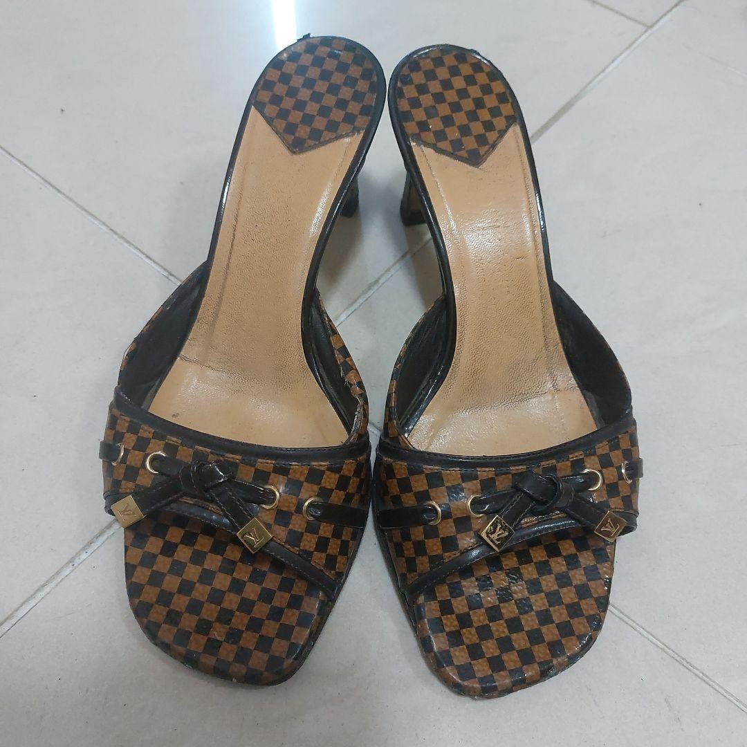APL LOUIS VUITTON sandali mules tacco damier pelle marrone EU36 US6 69183c
