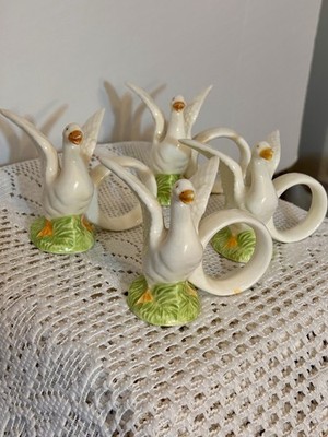 Vintage Lot Of 4 Lillian Vernon Fine Bone China White Swan Napkin Rings Holders