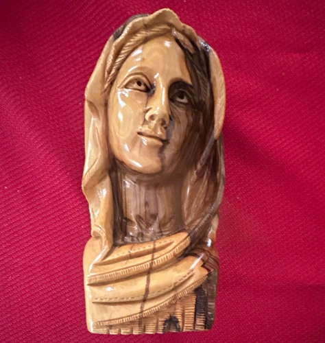 Handmade Olive Wood Virgin Mary Bust Figure Statue - Christian Religious Decor