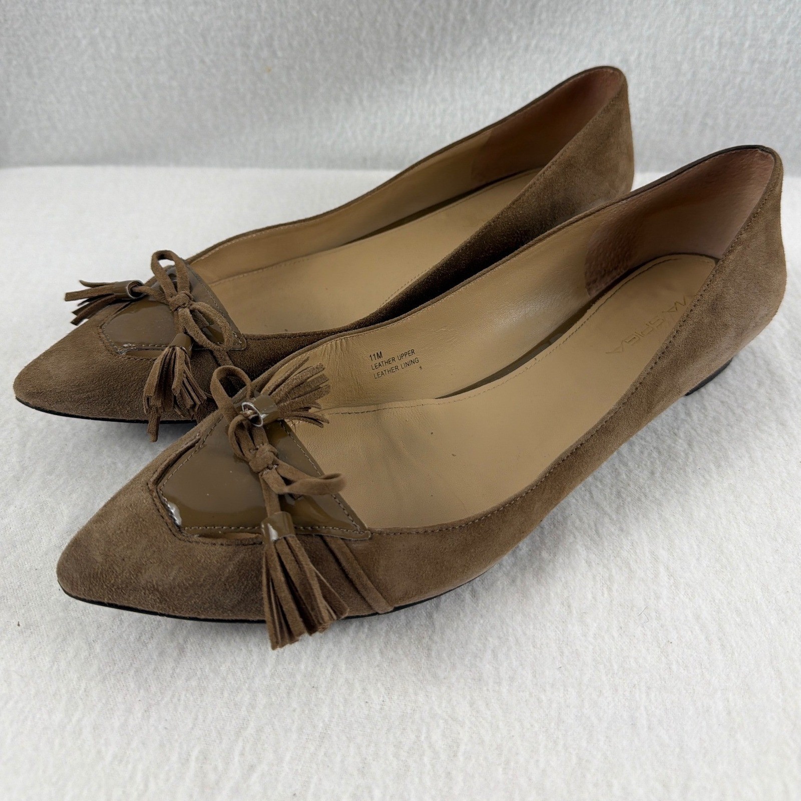 Via Spiga Devin Brown Suede Tassel Bow Pointed Toe Ballet Flats Size 11M
