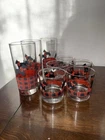 Vintage Anchor Hocking Scottie Terrier Plaid 8 Glass Set Read Fitz Red Black
