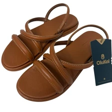 Olukai Tiare Strappy Sandals Size 7 Fox Brown Leather Comfort Slide Shoes NWT