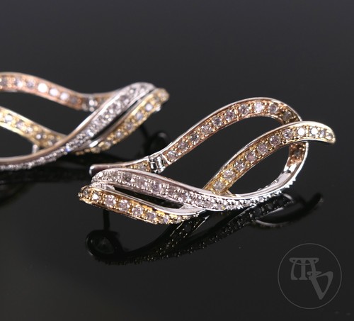 Pendientes brillantes pendientes grandes con circonitas plata 925 parcialmente chapados en oro - Imagen 1 de 8