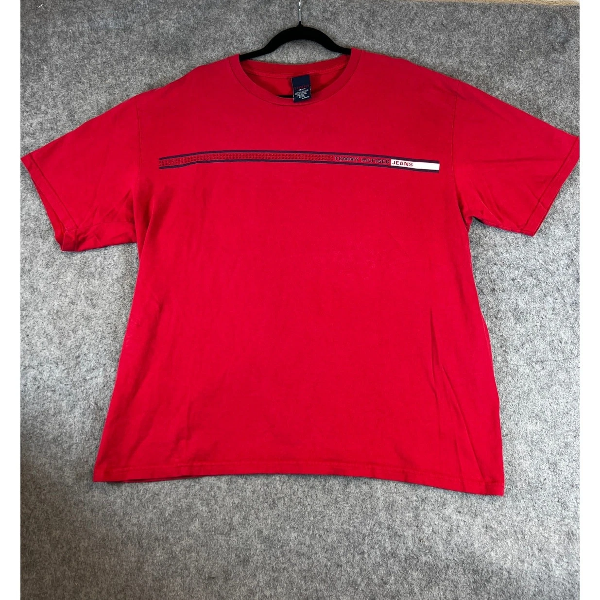 VINTAGE Y2K Tommy Jeans T Shirt Mens XL Red Short Sleeve Spellout Pullover Tee