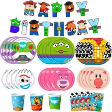 133 Pcs Toy Story Party Decoration Woody Birthday Party Tableware Plates Cups
