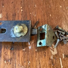 Antique Cupboard Door Catch  2” Slide Inset Latch with Receiver And Screws