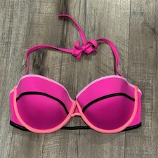 Victoria's Secret Swim Flirt Bandeau 34DD Hot Pink Color Block Bikini Top Halter