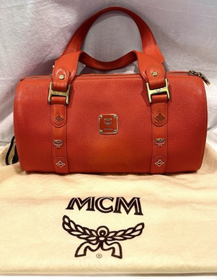 #ad #ad Striking MCM Tangerine Pebbled Leather Satchel W Gold Accents And Dust Bag $279.00