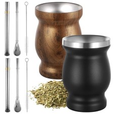 2 Pack Yerba Mate Cup and Bombilla Set, 8 oz Stainless Steel Yerba Mate Gourd