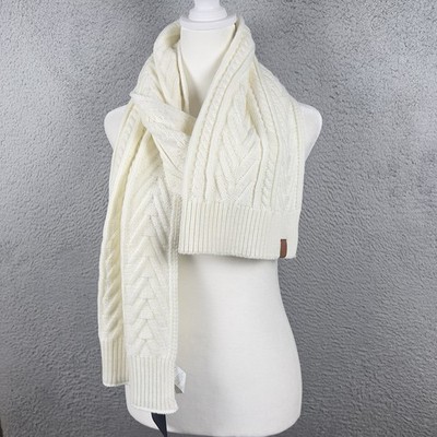 NWT Fabletics The Cable Knit Scarf Womens One Size Ivory Logo Preppy Comfy