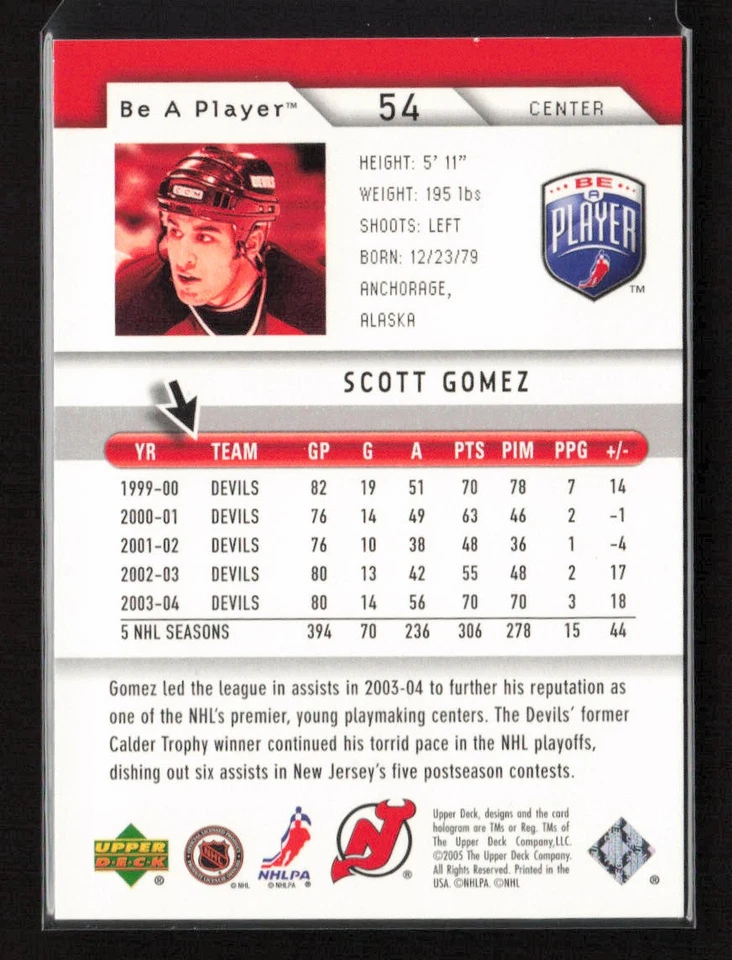 2005-06 Upper Deck Be a Player #54 Scott Gomez Second Period #/50 - Image 2 of 2