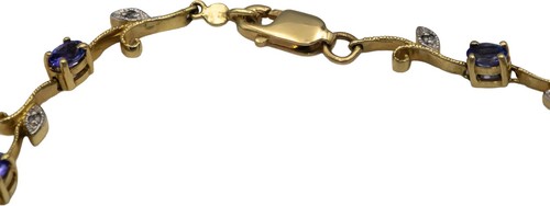 14k Yellow Gold 1.56CT Diamond and Tanzanite Floral Link Bracelet - Picture 3 of 4