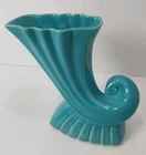 Vintage Bauer Pottery  Los Angeles Cornucopia Vase Turquoise Aqua 1940's Rare