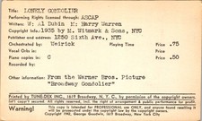 Tune-Dex Lonely Gondolier Al Dubin Harry Warren 1942 M. Witmark Lead Sheet
