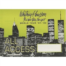Whitney Houston 1991 I'm Your Baby Tonight Concert Tour AA Backstage Pass