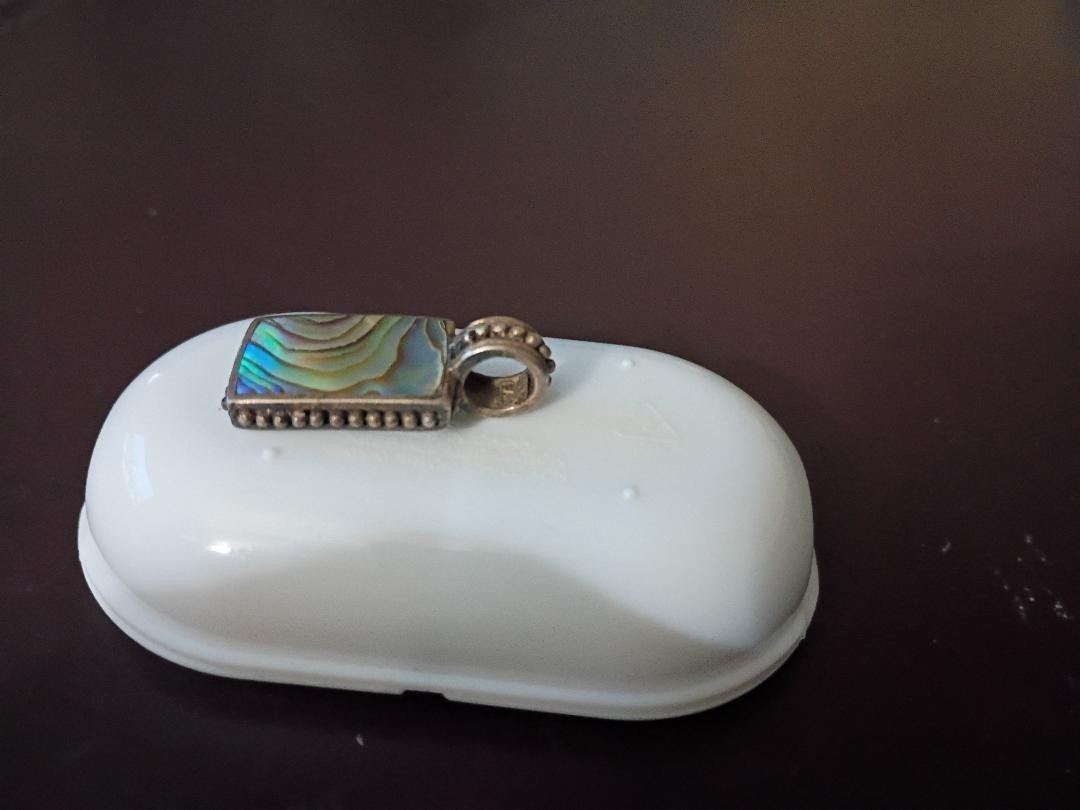 SS 925 Rectangular Inlaid Abalone Shell Pendant w… - image 4