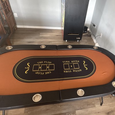 Foldable Poker Table Black Orange with Cup Holders and Poker Layout