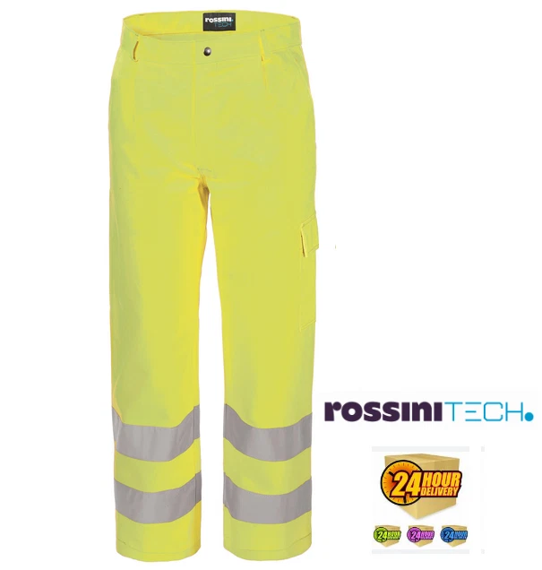 Haute Visibilité Pantalon Travail Taille 62 Homme Hv Orange Ou Jaune Avec Poches - Photo 1/1
