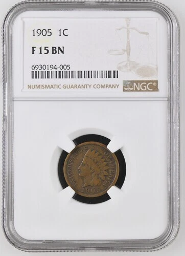 1905 Indian Head Cent Fine NGC F 15 Brown