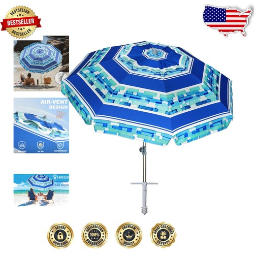 Lightweight 7ft Windproof Beach Umbrella - Includes Portable Carry Bag & Tilt - 第 1/11 張圖片