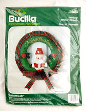 BUCILLA 82203 Christmas Jeweled Santa Stitchery Wreath Kit - 14" Diameter