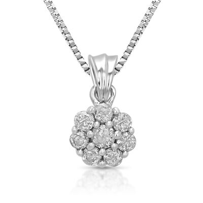 0.15 ct Diamond Star Pendant Necklace for Women 14K White Gold Cluster 1/2 Inch
