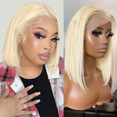 613 Blonde Bob Wig Human hair 180 Density 13x4 Blonde Lace  display picture 3