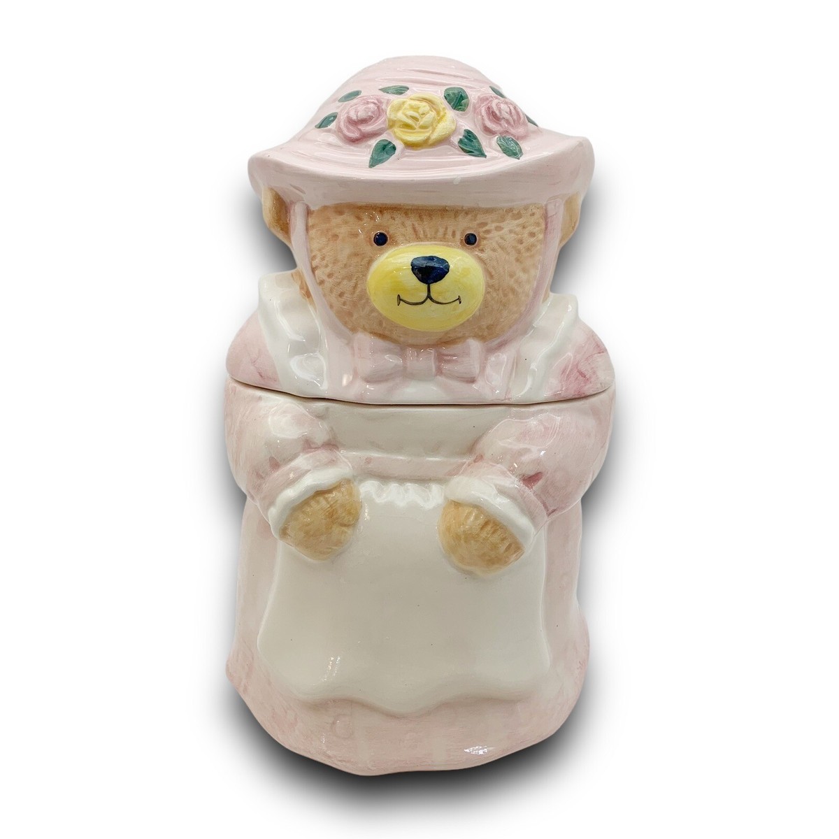 Vintage Mama Bear Ceramic Cookie Jar With Pink Dress And Hat | eBay
