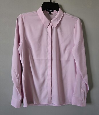 Express Portofino Pink Button Up Collared Silky Blouse S