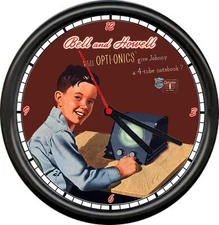 Retro Vintage Bell & Howell Radio 4 Tubes Child 1950s Style Art Sign Wall Clock