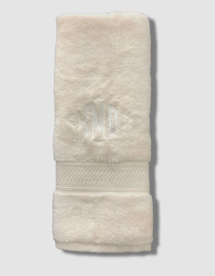 $39 Sferra Ivory Amira Monogrammed KMD Bathroom Hand Towel 20" x 30" - Image 1 of 1