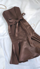 MORI LEE Chocolate Brown Satin Fit Flare Midi Dress US 3-4 (Best on AUS Size 6)