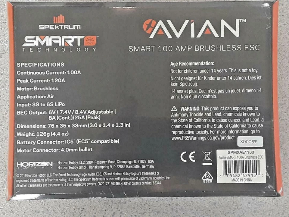 Spektrum RC Avian 100 Amp Brushless Smart ESC SPMXAE1100 Brand New!! - Image 2 of 3