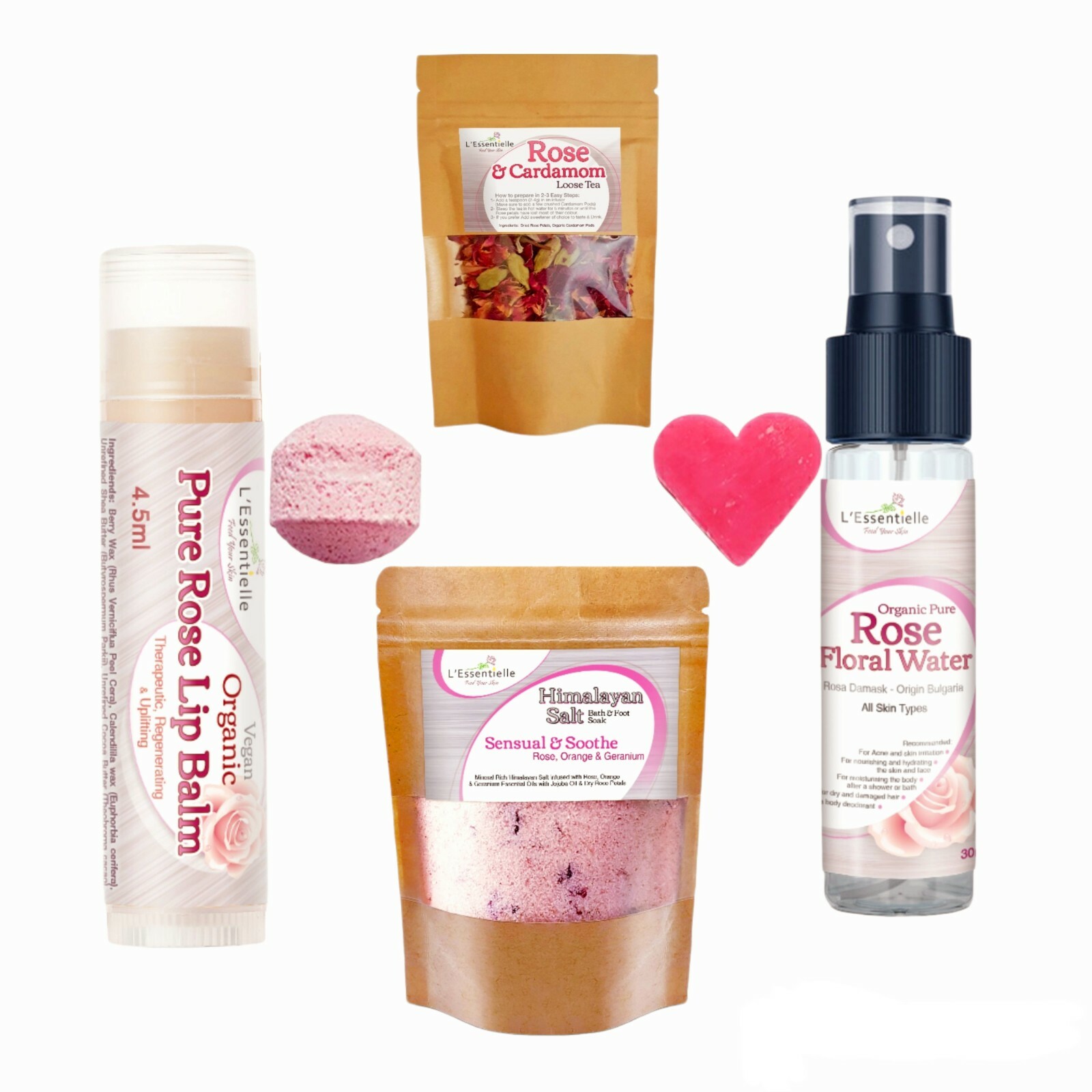 Letterbox Self Care Spa Pamper Gift - Healing Rose Vegan Lip Balm Rose Water