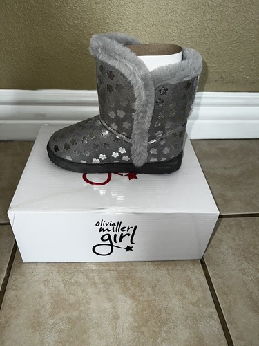 Olivia Miller Girls' Star Slipper Boots, Girl's, Size: 1, Dark Grey, New