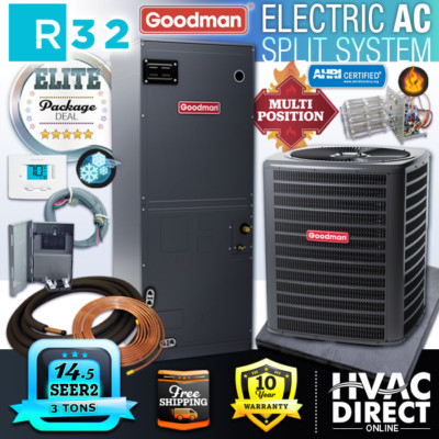 Goodman 3 Ton R32 AC Central Air Conditioning Split System, 10kW Kit, 14.5 SEER2