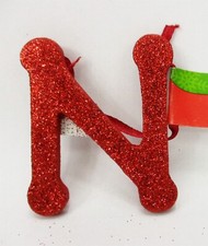 Letter N Red Glitter Ornament Monogram initial Hanging Xmas Holiday Art Minds3"
