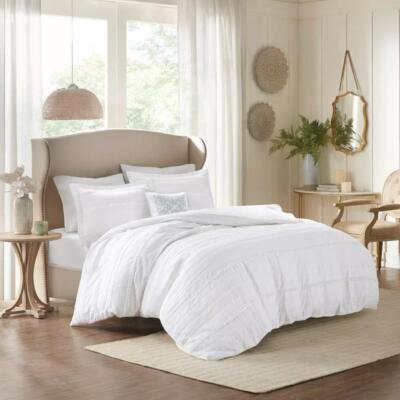 Madison Park 4-Piece Full/Queen Alexis Ruffle 2-in1 White Duvet Cover Set