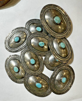 1990s Native American NAVAJO Contemporary Sterling & Turquoise Concho Belt Set 4872342906.png main image 4
